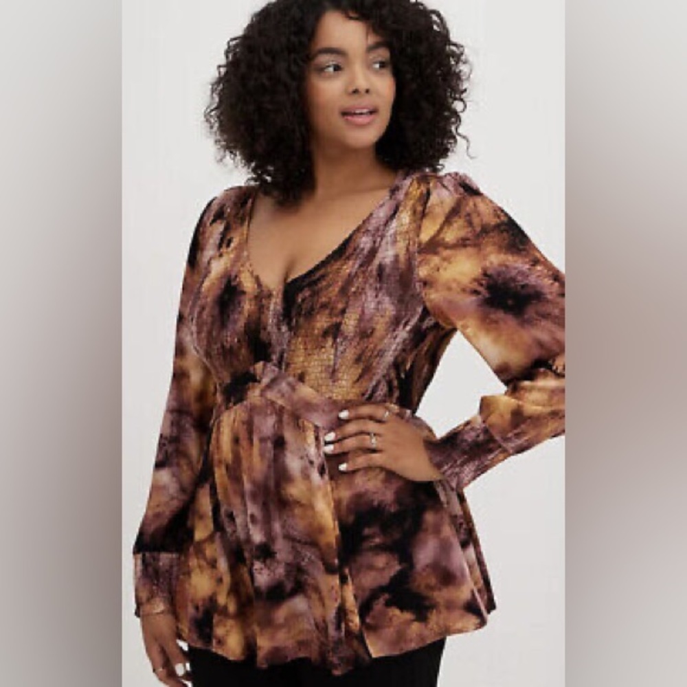 Torrid Babydoll Crinkle Gauze Smocked Blouse